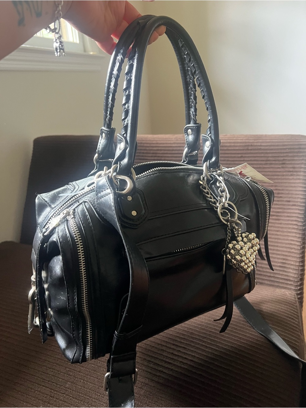 Black Steve Madden Handbag with Heart Charm